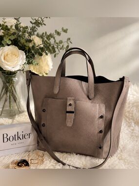 Botkier New York Taupe Greige Genuine Leather Tote Shoulder Bag Crossbody